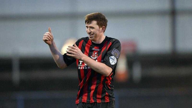 CRUSADERS&#39; Billy Joe Burns converted two controversial penalties as the Crues beat Coleraine 2-0 on Saturday to maintain an eight point gap at the top of the table. Photo Mark Marlow/Pacemaker Press 