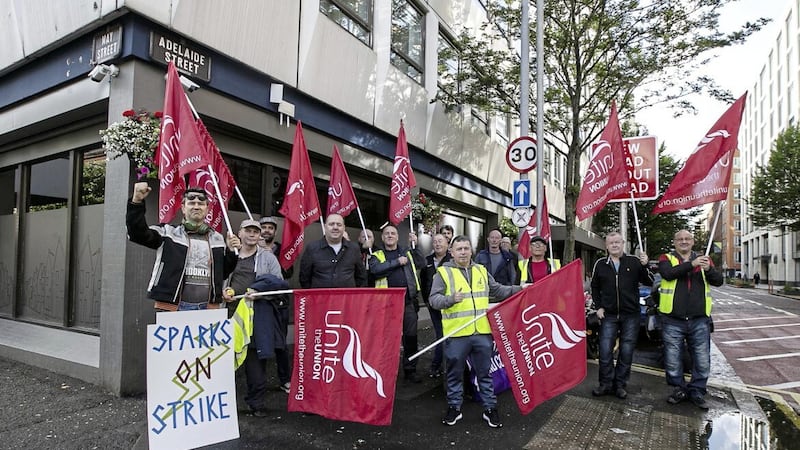 Housing Exective work on strike in Belfast .Picture By Hugh Russell. 