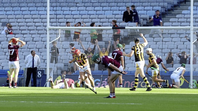 Kilkenny&#39;s Cillian Buckley celebrates his goal at the end of the Leinster SHC Final win over Galway. Pic Philip Walsh 