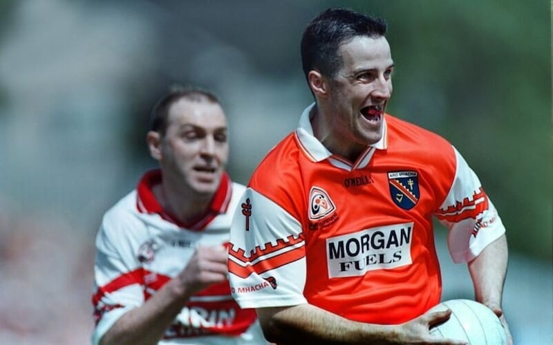 Barry O'Hagan on the attack for Armagh in the 2000 Ulster final against Derry