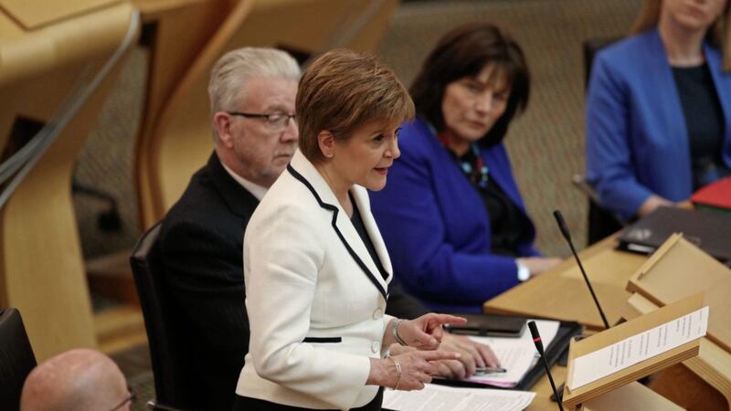 First Minister of Scotland Nicola Sturgeon issues a statement on Brexit and independence in the main chamber at the Scottish Parliament, Edinburgh. PRESS ASSOCIATION Photo. Picture date: Wednesday April 24, 2019. See PA story POLITICS Scotland. Photo credit should read: Jane Barlow/PA Wire 