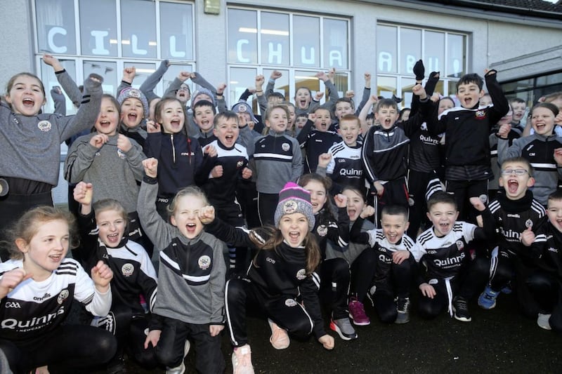 St Malachy's Primary School in Kilcoo is backing their GAA team in&nbsp;this Sunday's All-Ireland Club final in Croke Park. Picture by Mal McCann