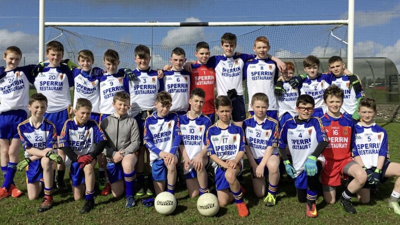The U13.5 boys from Sacred Heart College, Omagh who defeated Abbey Vocational School, Donegal town, in a pulsating Ulster Schools Faul Cup semi-final last Friday in Castlederg. The Sacred Heart panel was C Kelly, A McSorley, T Cox, T Mullan, S McKenna, C Conway, T Campbell, P Goan, F Glackin, O Campbell, S Drumm, C McArdle, F Patterson, T Cunningham, M Hayes; subs: B McLaughlin, E Donnelly, J Gallagher, C Connolly, M Bradley, AJ Moore, S McCaul, J Shi, R Simmonds, D Arkinson 