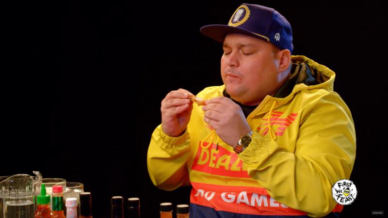 You need to see Charlie Sloth's Hot Ones spicy wing challenge