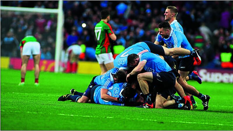 &nbsp;Dublin players celebrate after their one-point win over Mayo in Saturday&rsquo;s All-Ireland SFC final replay at Croke Park. Picture by Hugh Russell