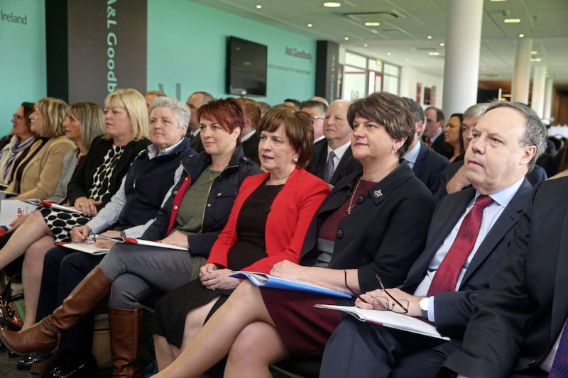 Alison Bennington at the DUP council manifesto launch, pictured with senior party figures Pam Cameron, Diane Dodds, Arlene Foster and Nigel Dodds. Picture by Mal McCann 