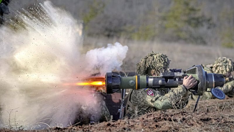 A Ukrainian serviceman fires an NLAW anti-tank weapon during an exercise occurring before the Russian invasion of Ukraine began. Picture Vadim Ghirda 