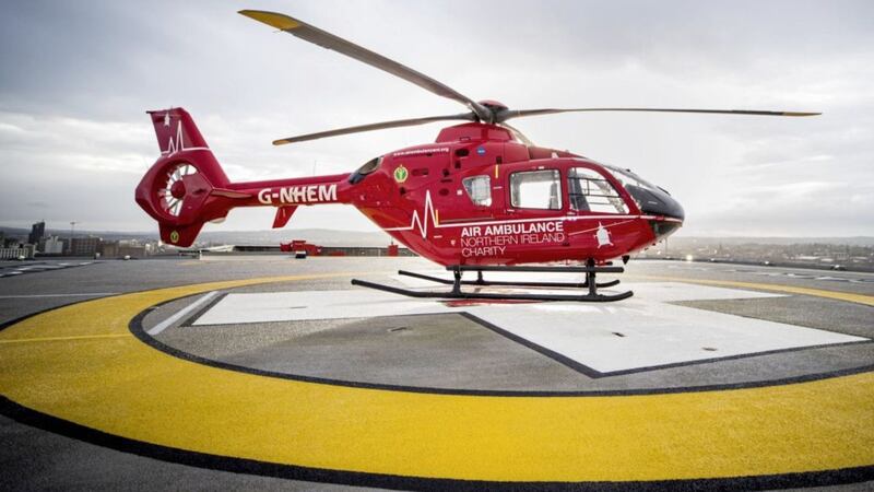 An air ambulance used by the NI Helicopter Emergency Medical Service (HEMS) on the helipad at the Royal Victoria Hospital in West Belfast, where the first test landing of an air ambulance took place on Tuesday. Picture by Liam McBurney/PA Wire 