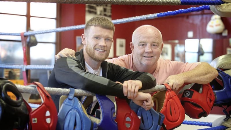 Big-hitting lightweight James Tennyson returns to the ring against Gavin Gwynne on August 1 - and coach Tony Dunlop has backed the west Belfast man to force his way into the world title picture once more. Picture by Hugh Russell 