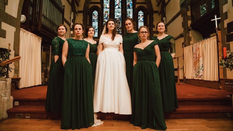Eve Paterson and her bridesmaids used the pockets to stash lipstick, phones and snacks.