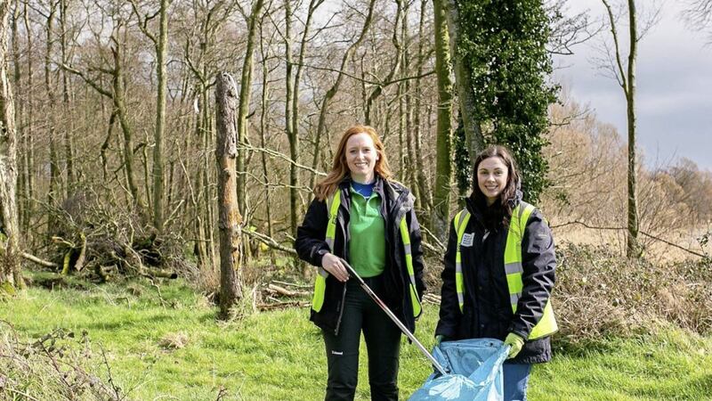 Keep Northern Ireland Beautiful team members Karina Robinson (left) and Ciara Laverty taking part in the Big Spring Clean 