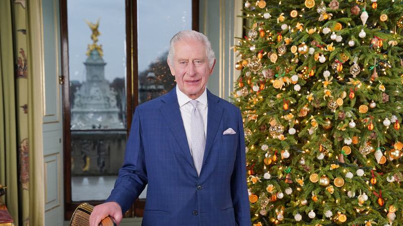 The King during the recording of his Christmas message at Buckingham Palace