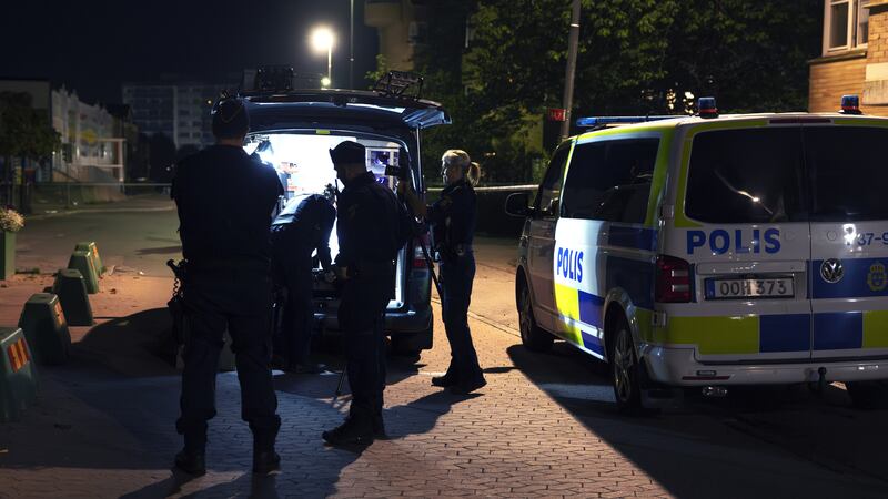 One man was shot dead and another person was injured in Jordbro, south of Stockholm (TT News Agency via AP)