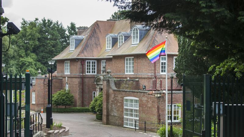 The rainbow flag flying at Stormont House in Belfast to mark the city's Pride Festival&nbsp;