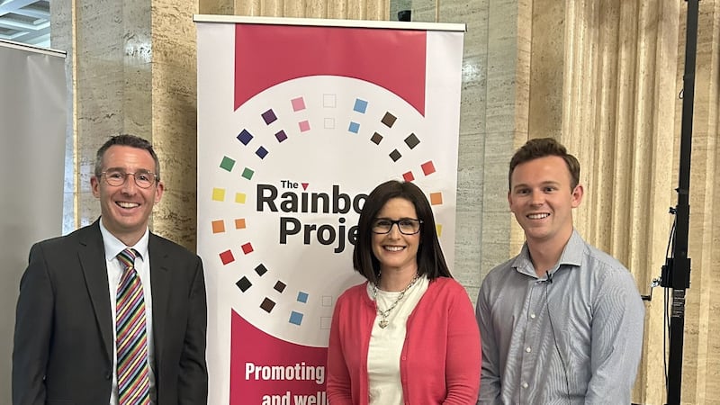 Alliance MLAs Andrew Muir, Paula Bradshaw and Eoin Tennyson at the PinkNews event at Stormont in June.
