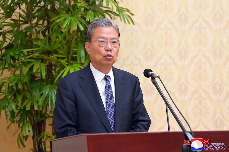 Zhao Leji speaks during a welcome reception in Pyongyang (Korean Central News Agency/Korea News Service/AP)