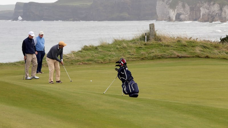 Golfers on the fifth green at Royal Portrush on Tuesday<br />Picture: PA