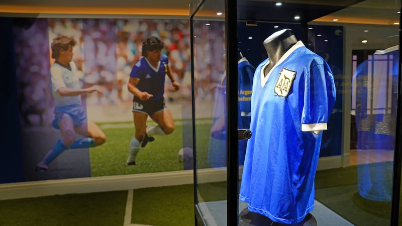 The jersey was worn by the Argentina footballer during the 1986 World Cup quarter-final.