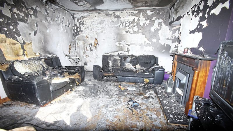 Damage inside the Craigavon home targeted in a petrol bomb attack on Thursday night. Picture by Mal McCann. 