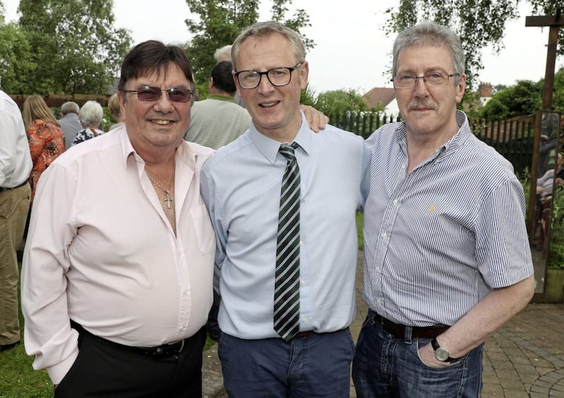 Pictured at a 'Day of Reflection' at Wave Trauma Centre are, left to right, Des Lee, Alan McBride and Stephen Travers. Mr Lee and Mr Travers were the only surivors of the Miami Showband massacre. Picture by Declan Roughan