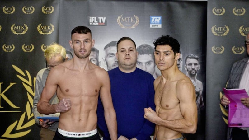 Sean McComb [left] ahead of his fight with Mauro Maximiliano Godoy tonight. Picture Mark Marlow. 
