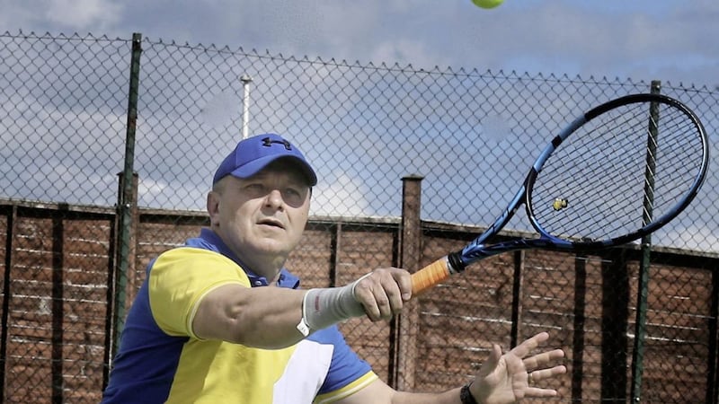 Jarek Luszcz during a fundraiser at Cavehill tennis club in Belfast. Picture by Hugh Russell 