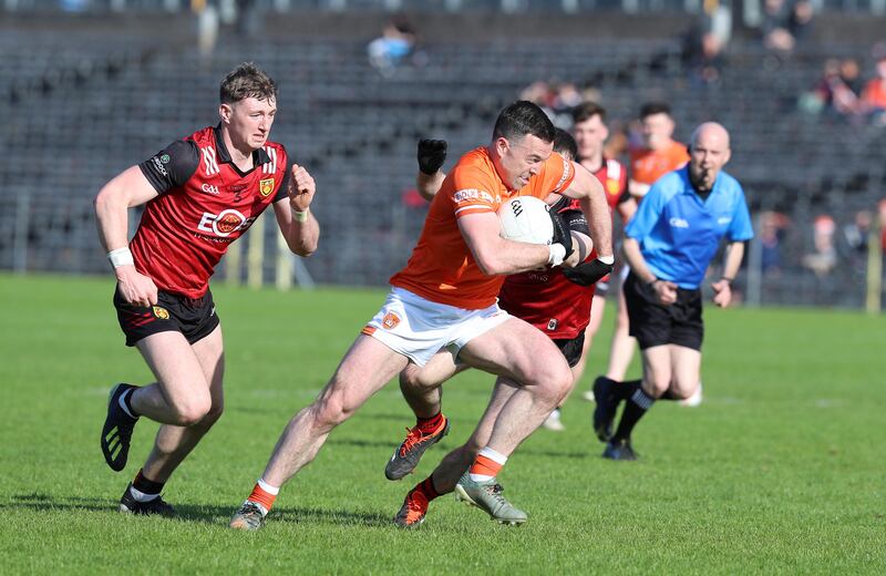 Aidan Forker's permanent move out into the half-back line has also helped Armagh's attacking play. Picture: Philip Walsh