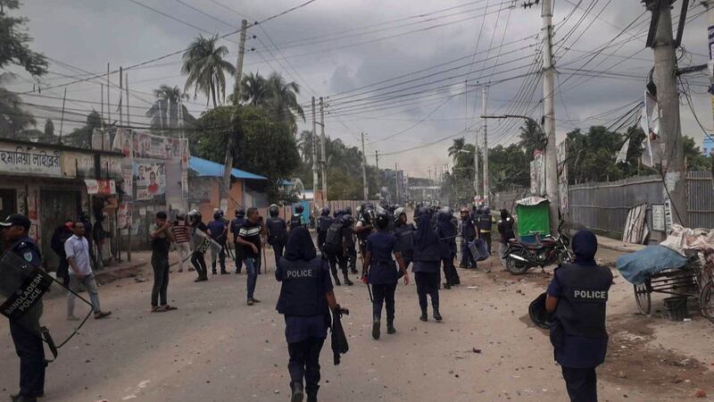 Police and activists clashed in Habiganj, Bangladesh (Sahibur Rahman/AP)
