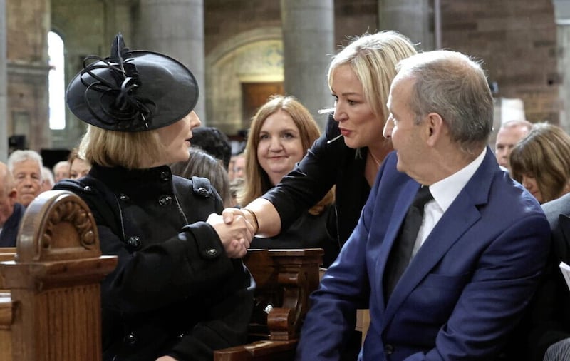 Pictured are Prime Minister Liz Truss (left) shaking hands with Sinn Féin vice president Michelle O'Neill with Taoiseach Micheál Martin. Photo: Liam McBurney/PA Wire.