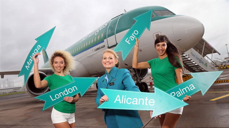 Aer Lingus cabin crew June Courtenage joins models Gemma McCorry and Niamh Cunningham as they brave the autumn chill to announce the launch of Aer Lingus&#39; Summer 2017 Schedule 