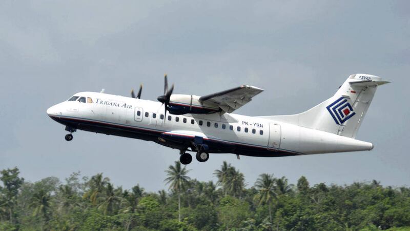 In this photo taken on December 26, 2010, Trigana Air Service&#39;s ATR42-300 twin turboprop plane takes off at Supadio airport in Pontianak, West Kalimantan, Indonesia. The same type of a Trigana airliner carrying 54 people was missing yesterday after losing contact with ground control during a short flight in bad weather in the country&#39;s mountainous easternmost province of Papua, officials said. A search for the plane was suspended and will this morning.  Picture by AP Photo 