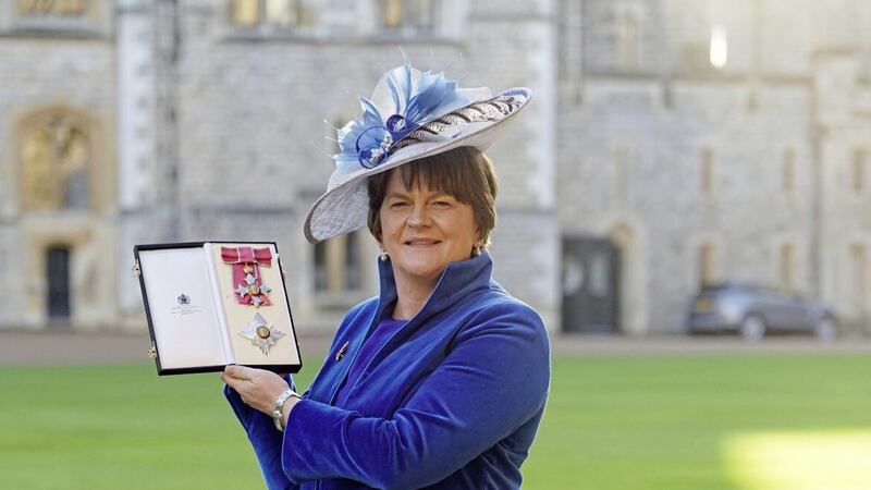 Arlene Foster pictured after being made a Dame Commander of the British Empire at Windsor Castle. Picture by Andrew Matthews/PA Wire 