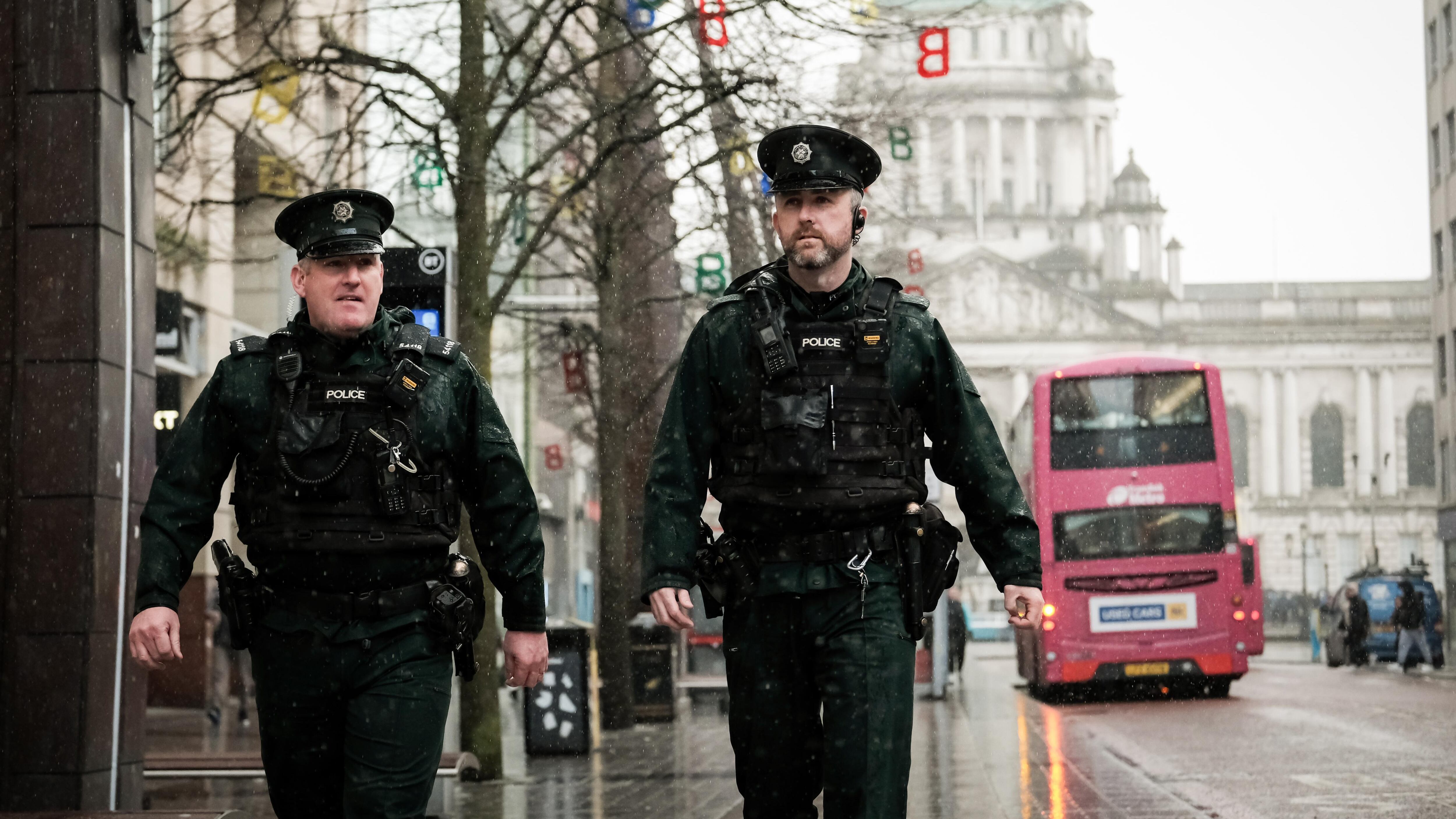 PSNI officers on patrol in Belfast as part of the Safer Business Action Day operation