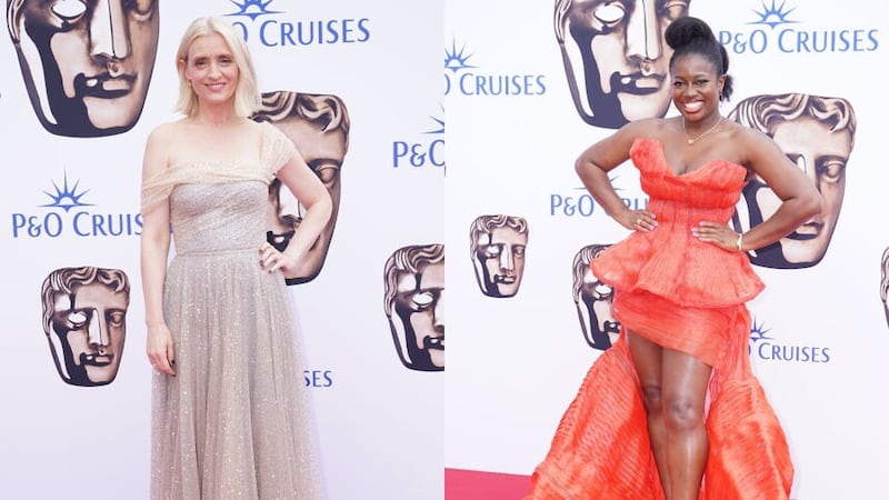 Anne-Marie Duff (L) and Clara Amfo took to the red carpet for the Bafta TV awards (Yui Mok/PA)