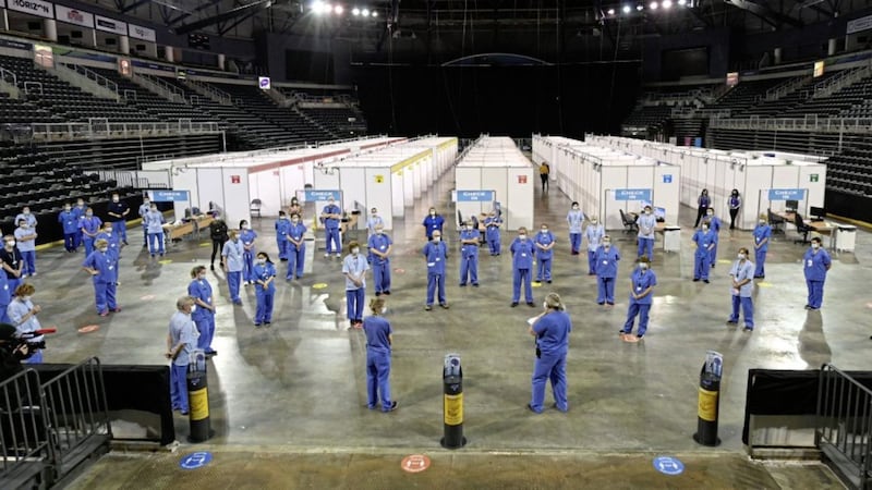 The SSE Arena in Belfast opened as a mass vaccination centre on Monday. Picture by Hugh Russell 