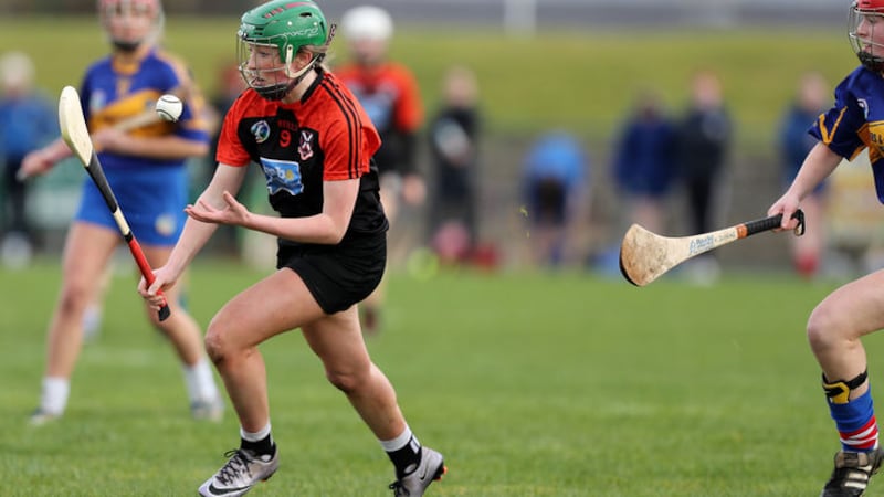 Roisin McCormick of Cross &amp; Passion, Ballycastle takes control of the sliotar during their All-Ireland Junior A semi-final win over Ursaline, Thurles in Ballycastle. Picture by John McIlwaine&nbsp;