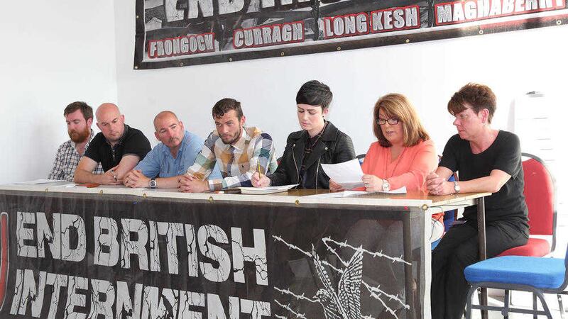 Lorraine Taylor (second from right) speaks at the official launch of this year&#39;s Anti-Internment League parade which will take place in Belfast in August. Also included in the picture (from left) are Mickey Gallagher, Dee Fennell, Fra Hughes, Gerard Fitzpatrick, Joanne Donnelly and Anne Dillon. 