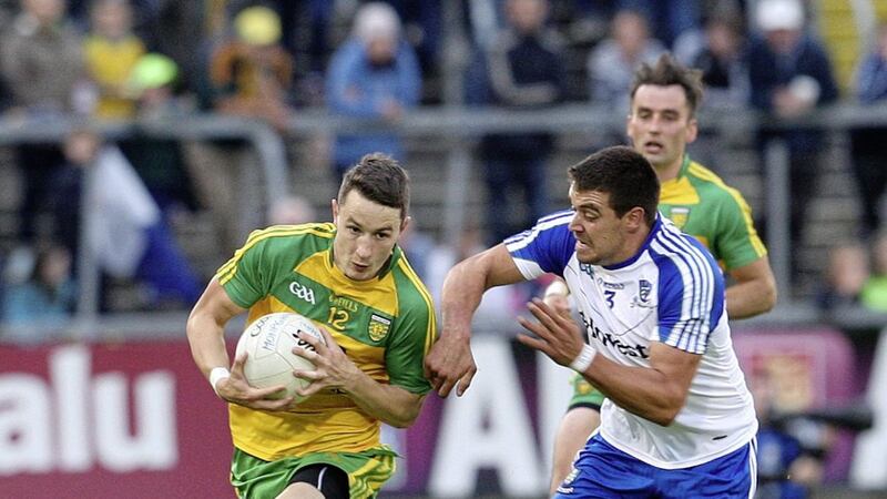Donegal&#39;s Eoin McHugh in action against Monaghan 