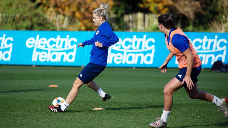 Northern Ireland players training ahead of their trip to take on Belarus in a Uefa Women's Euros qualifiers next week.&nbsp;