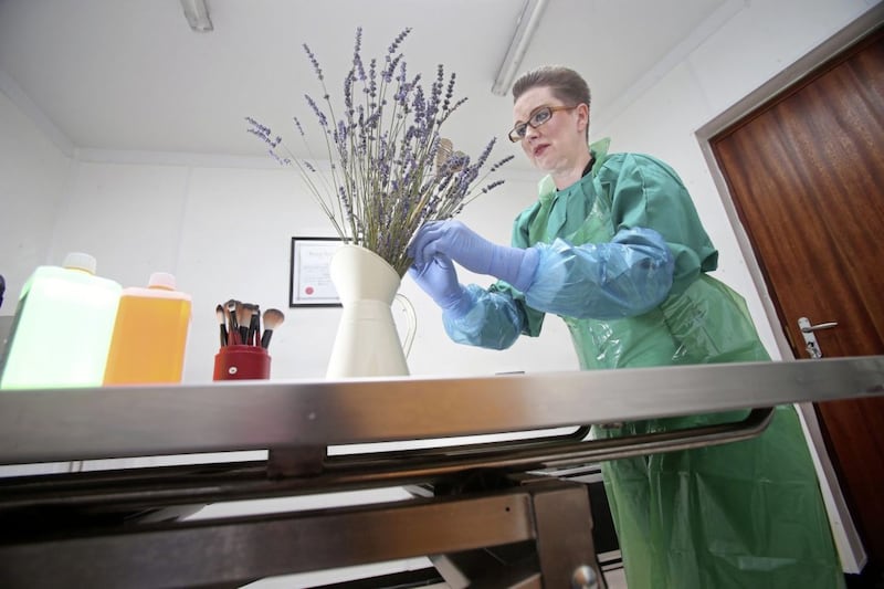 Margaret Davis in her prep room. The Lisburn woman has been a self-employed embalming practitioner for eight years Picture: Mal McCann 