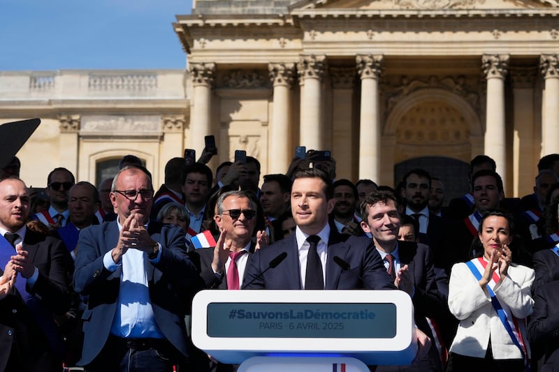 Jordan Bardella at the rally on Sunday (Michel Euler/AP)