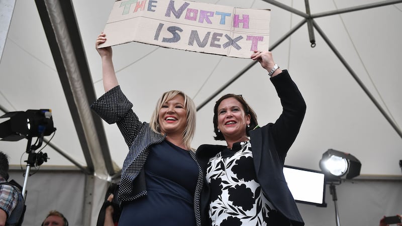 <span style="font-family: Arial, sans-serif; ">Michelle O'Neill and Mary Lou McDonald celebrate the referendum result</span>