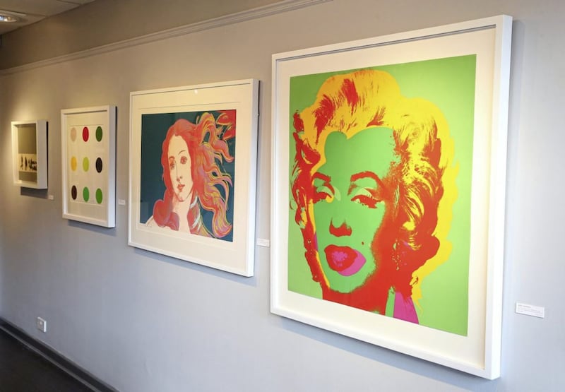 Two pictures Marilyn Monroe and Birth of Venus by Andy Warhol at Gormley&#39;s Gallery on the Lisburn Road. Picture by Mal McCann 