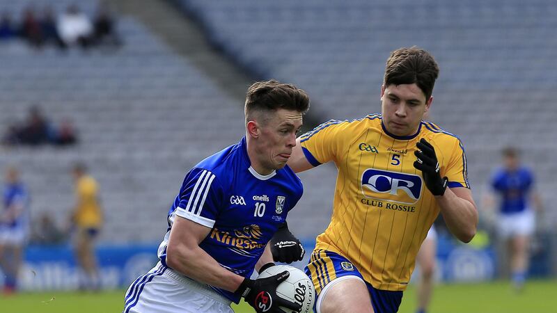 Cavan's Dara McVeety and Roscommon's Conor Daly in action during Sunday's Division Three final<br />Picture by Philip Walsh