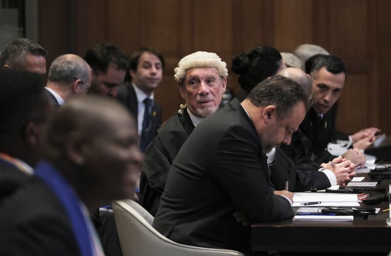 Malcolm Shaw, centre, at the International Court of Justice in The Hague (Patrick Post/AP)