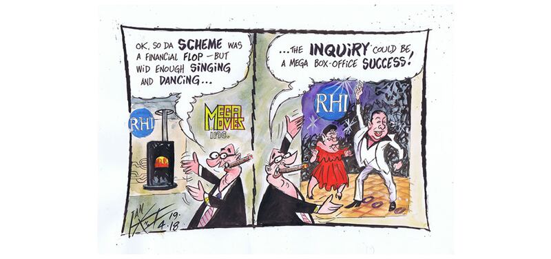 Ian Knox cartoon 19/4/18: Sir Patrick Coughlin's forensic interrogation makes the RHI inquiry unmissable&nbsp;