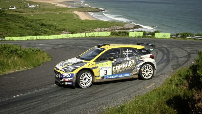 Josh Moffett and Andy Hayes kept fighting to win their first Donegal International Rally. <br />Pic: Kevin Glendinning