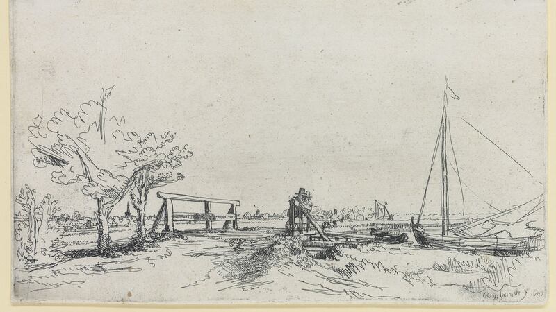 An etching by Rembrandt called Six's Bridge, which will be on display at the Ulster Museum&nbsp;