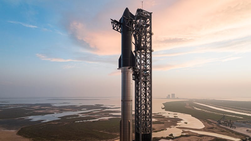 The stainless steel Starship is 120 metres tall, has 33 engines and 16.7 million pounds of thrust.