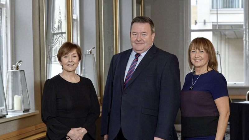 Pictured at the launch of the latest quarterly survey are: Maureen O&rsquo;Reilly, economist for the QES; NI Chamber chief executive, Ann McGregor; and Brian Murphy, managing partner at BDO 